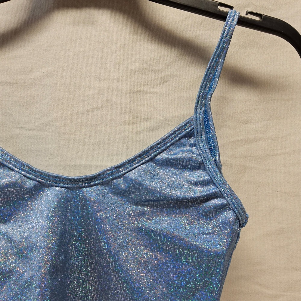 J. Valentine Light Blue Holographic Glitter Cami Crop Top Size M/L Made in USA